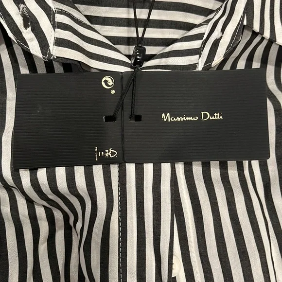 Massimo Dutti long sleeve belted button down black &white 3/4 length dress XS/S - Picture 10 of 16